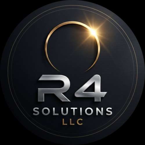 R4 Solutions LLC — silver lettering and a gold arc